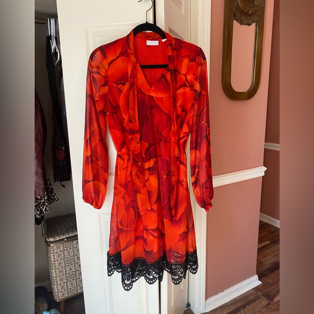 NEW YORK & CO FLORAL & LACE LONG SLEEVE DRESS SIZE S